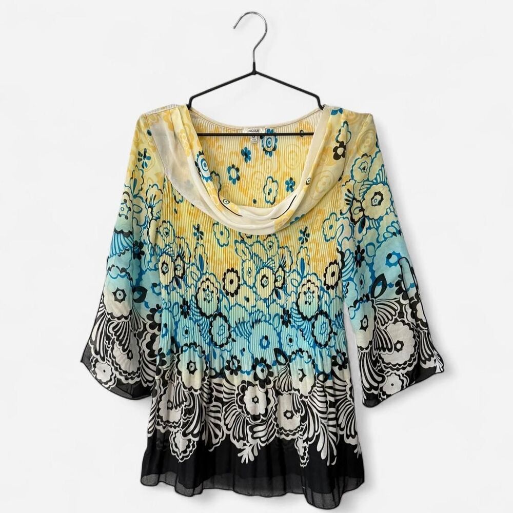 Vintage Nicola floral print blouse boho fairy Yellow Blue Black